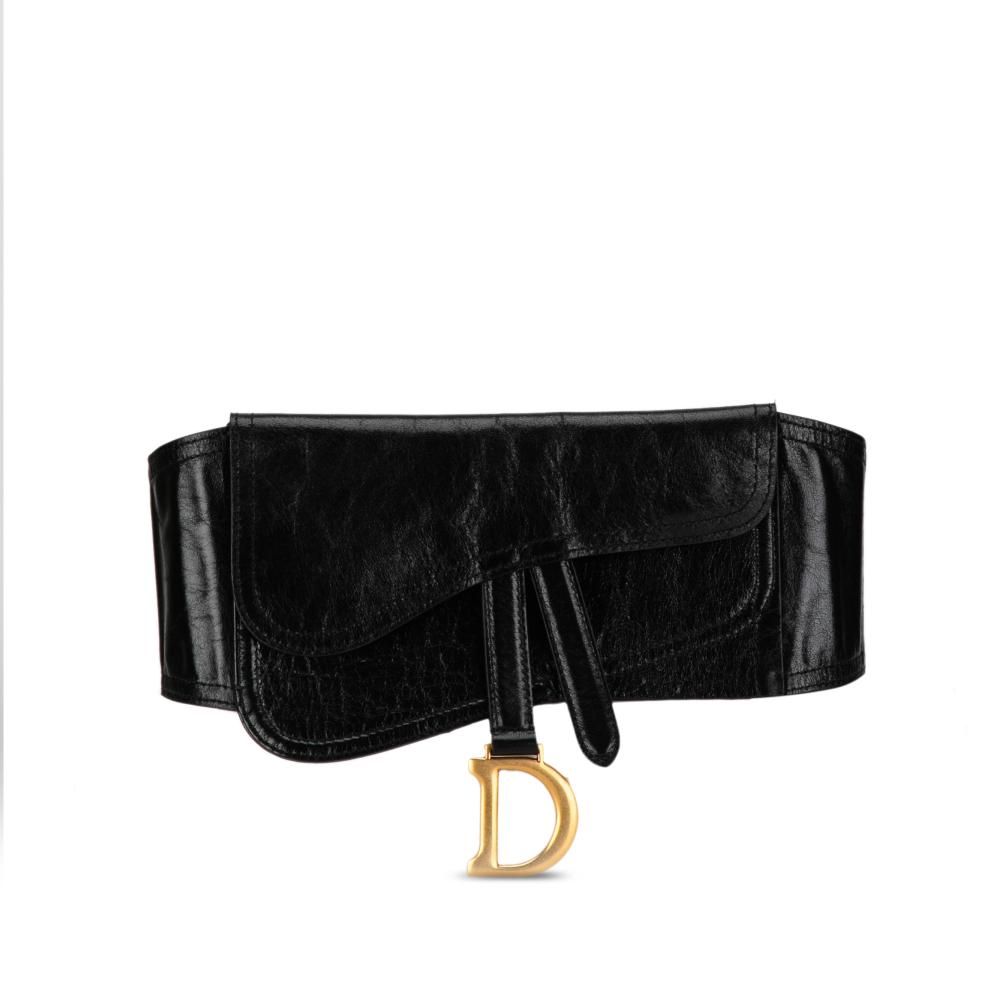 Christian Dior AB Dior Black Lambskin Leather Leather Crinkled Lambskin Saddle Belt Bag Italy