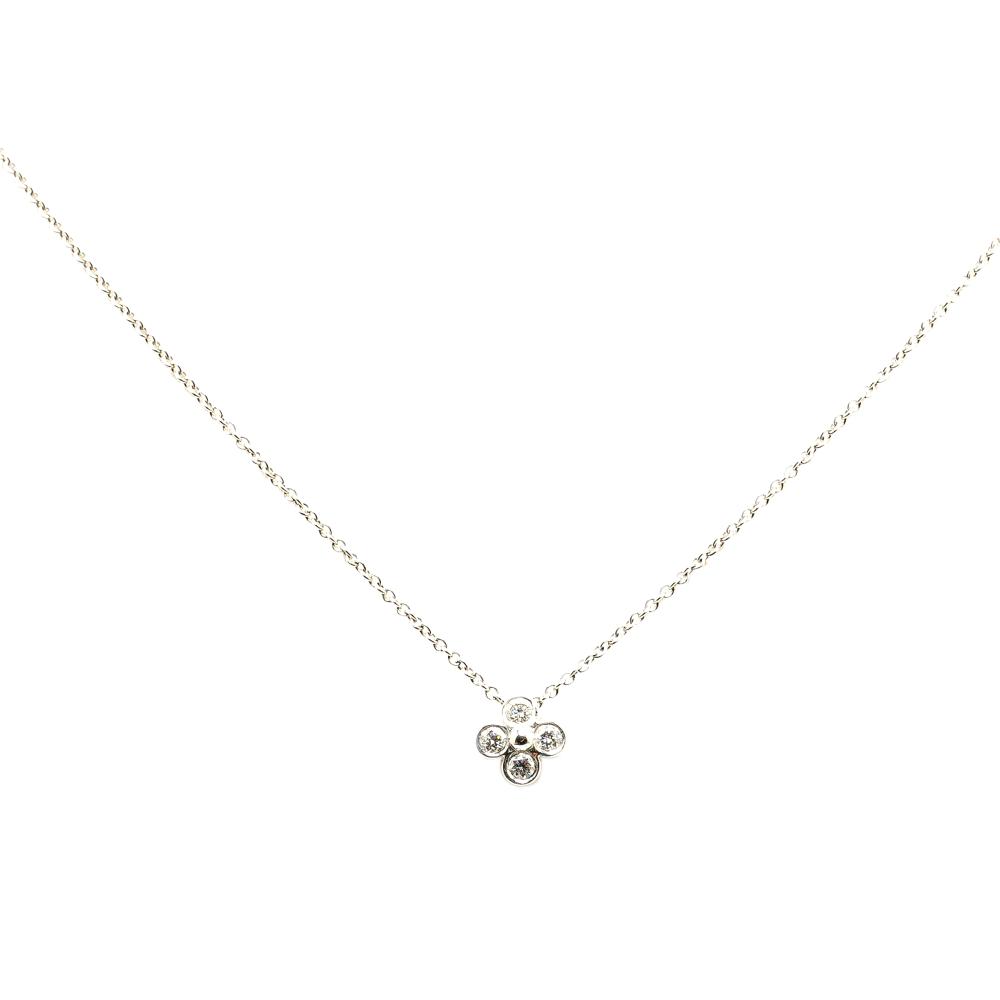 Tiffany & Co AB Tiffany Silver PT950 Metal Platinum Flower Bezel Diamond Pendant Necklace United States