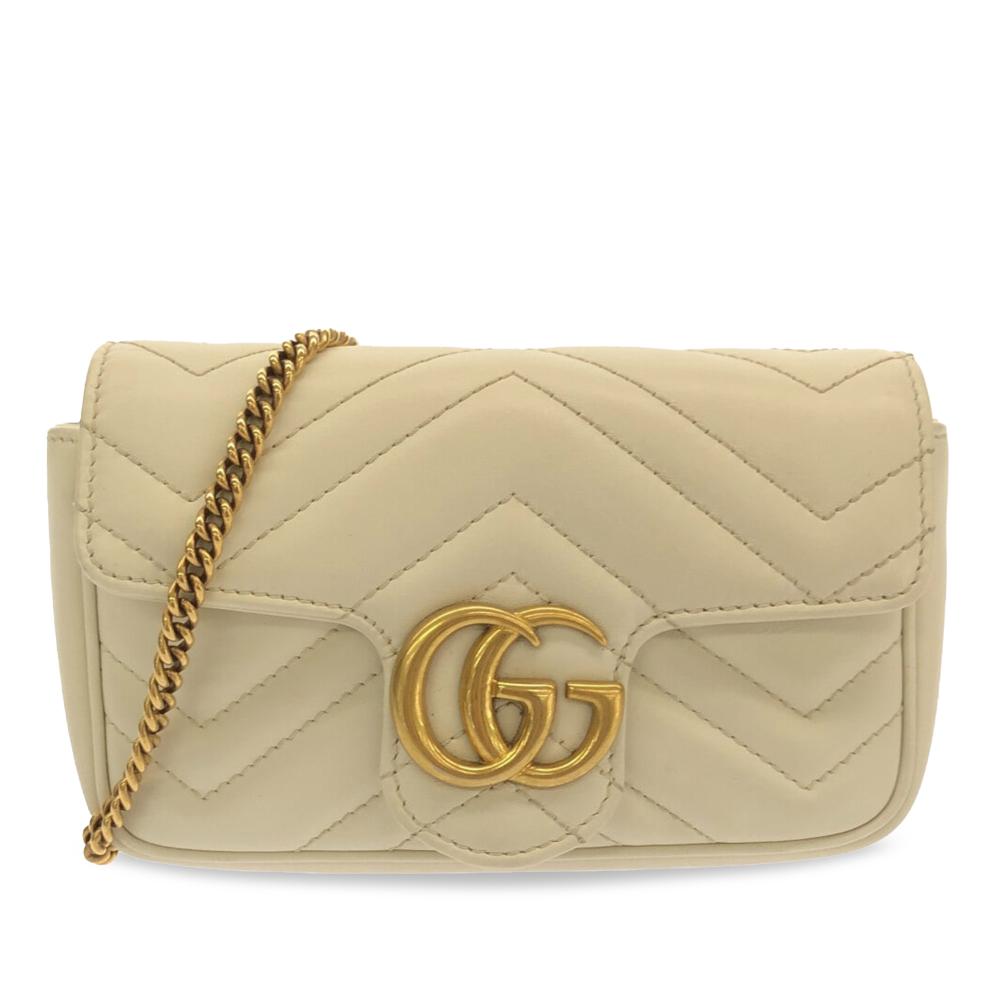 Gucci B Gucci White Calf Leather Super Mini GG Marmont Crossbody Bag Italy