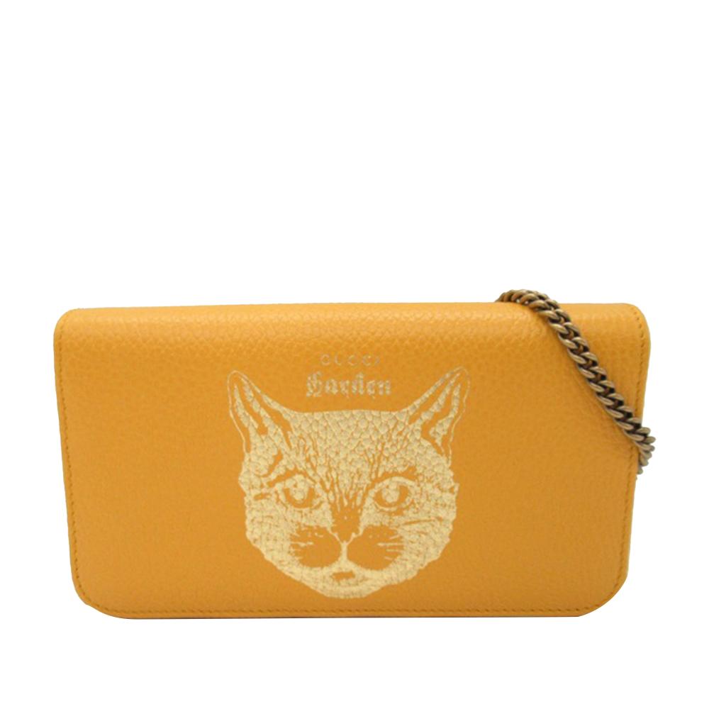 Gucci AB Gucci Yellow Calf Leather Garden Mystic Cat Wallet On Chain Italy