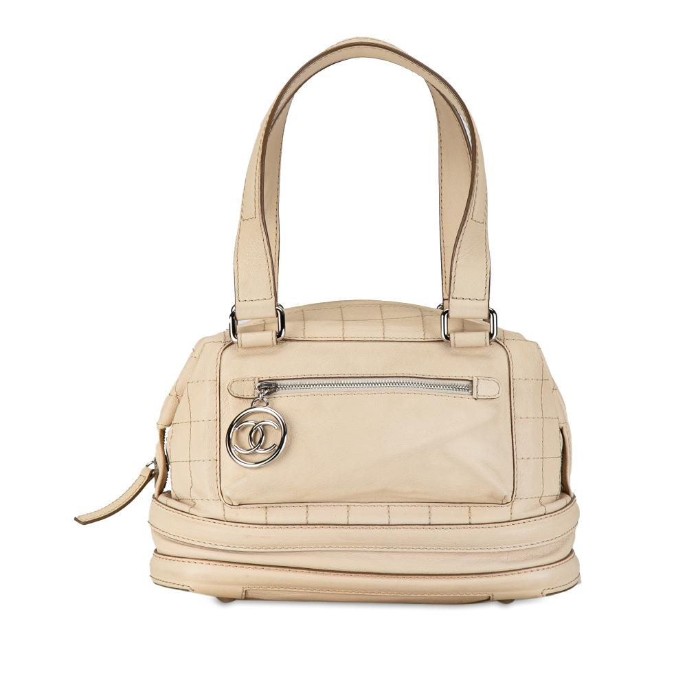 Chanel B Chanel Brown Light Beige Goatskin Leather Square Stitch Essential Bowler Italy