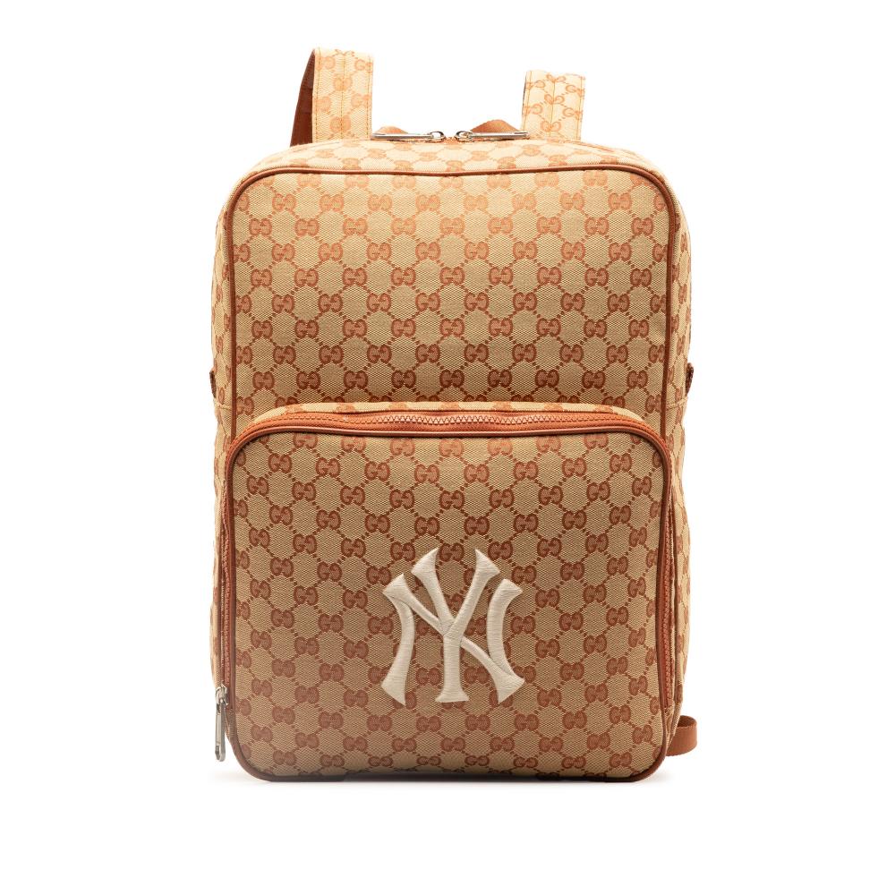 Gucci AB Gucci Brown Canvas Fabric GG NY Yankees Backpack Italy