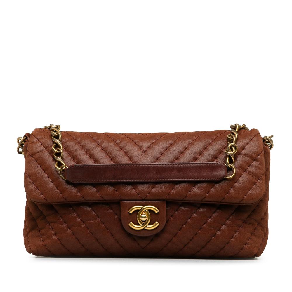 Chanel B Chanel Brown Dark Brown Lambskin Leather Leather Surpique Chevron Flap Bag Italy