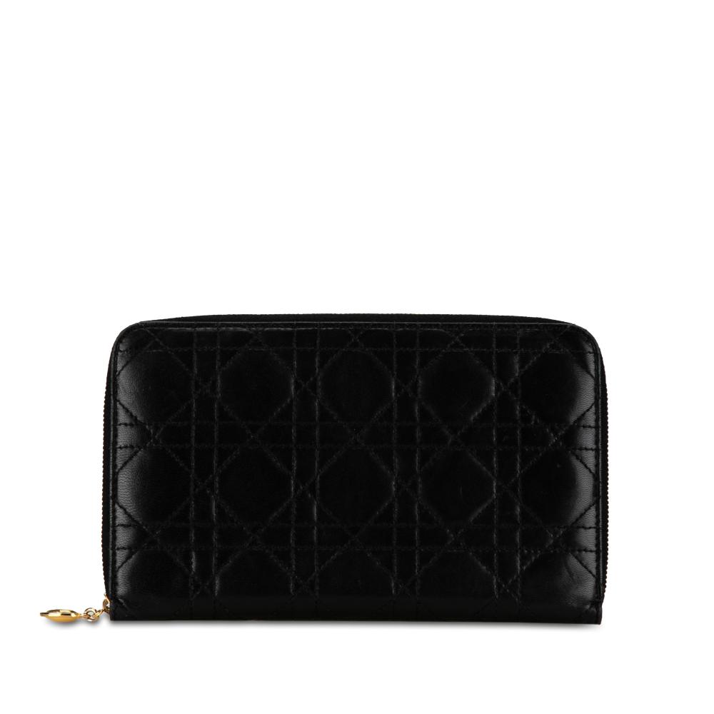 Christian Dior B Dior Black Lambskin Leather Leather Lambskin Cannage Zip Around Organizer Wallet Italy