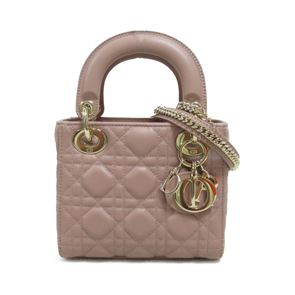 Christian Dior AB Dior Pink Light Pink Lambskin Leather Leather Mini Lambskin Cannage Lady Dior France