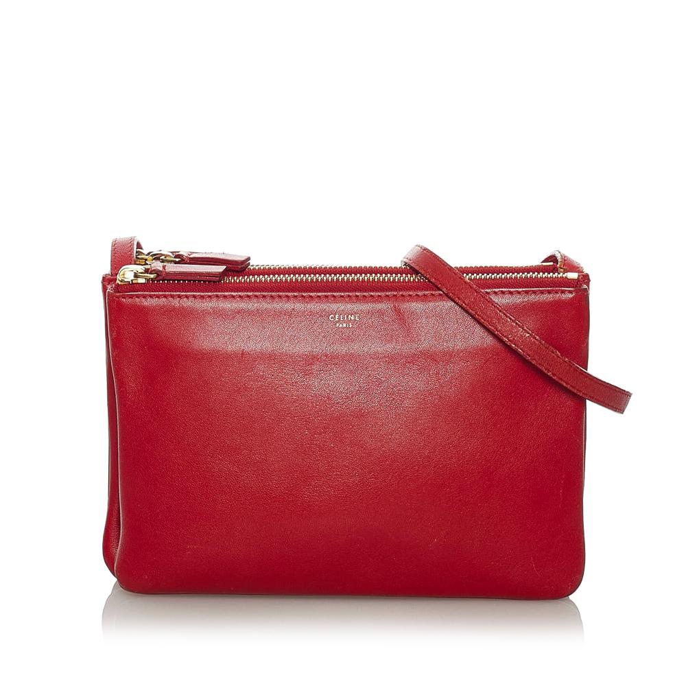 Celine B Celine Red Calf Leather Small Trio Crossbody Bag France