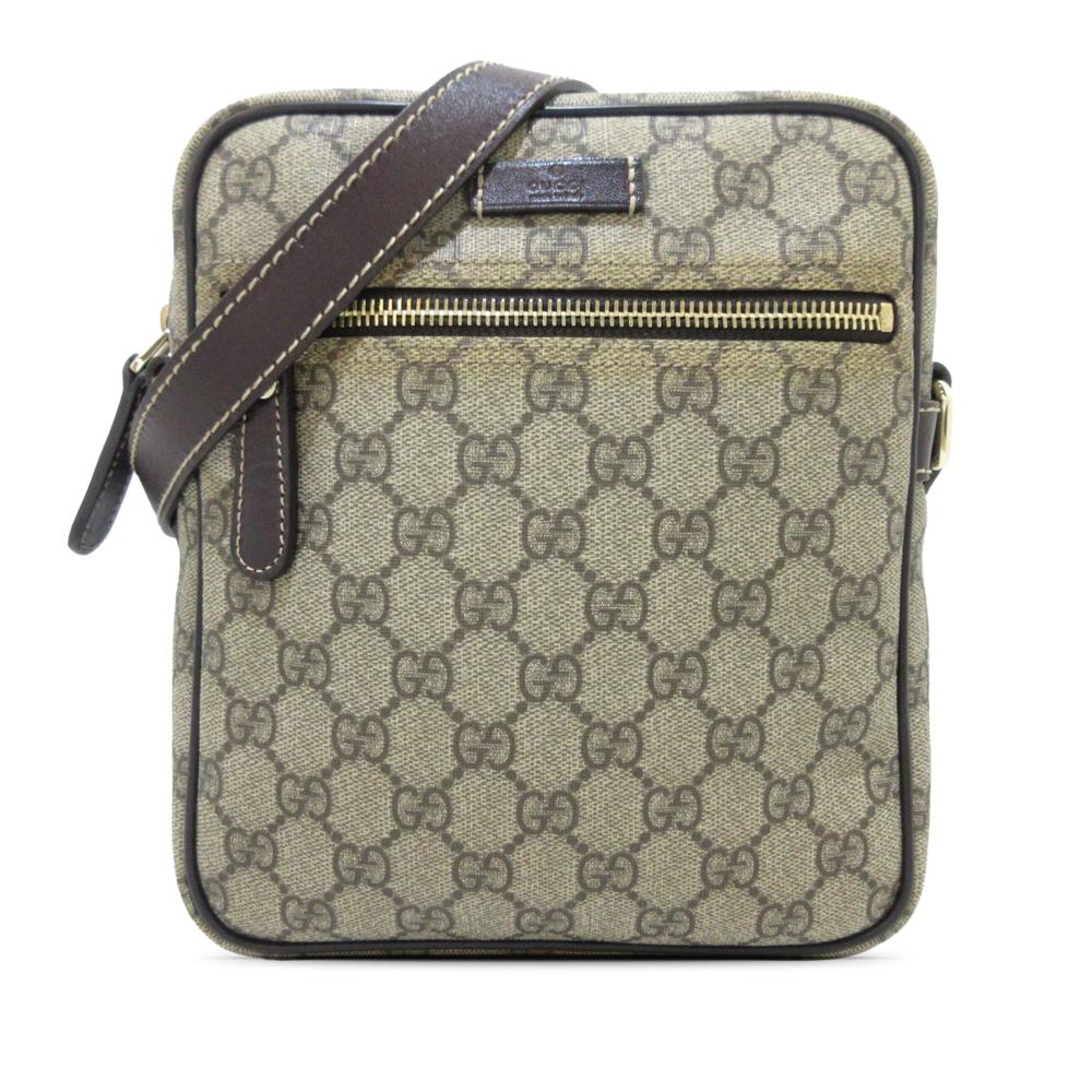 Gucci AB Gucci Brown Beige Coated Canvas Fabric GG Supreme Crossbody Italy