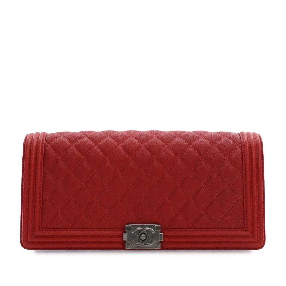 Chanel AB Chanel Red Caviar Leather Leather Quilted Caviar Boy Clutch France