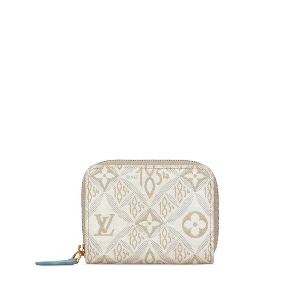 Louis Vuitton B Louis Vuitton Brown Light Beige Jacquard Fabric Monogram Since 1854 Zippy Coin Purse France