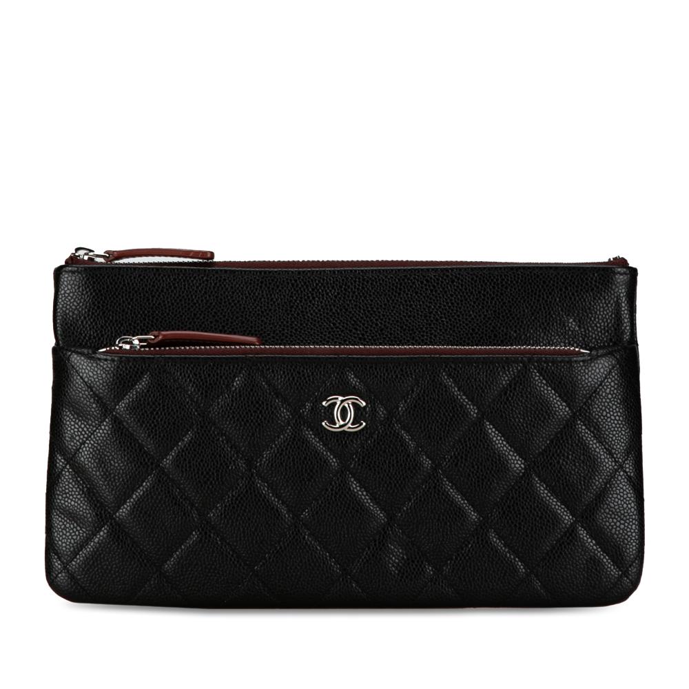 Chanel AB Chanel Black Caviar Leather Leather Caviar Double Zip Cosmetic Case Italy