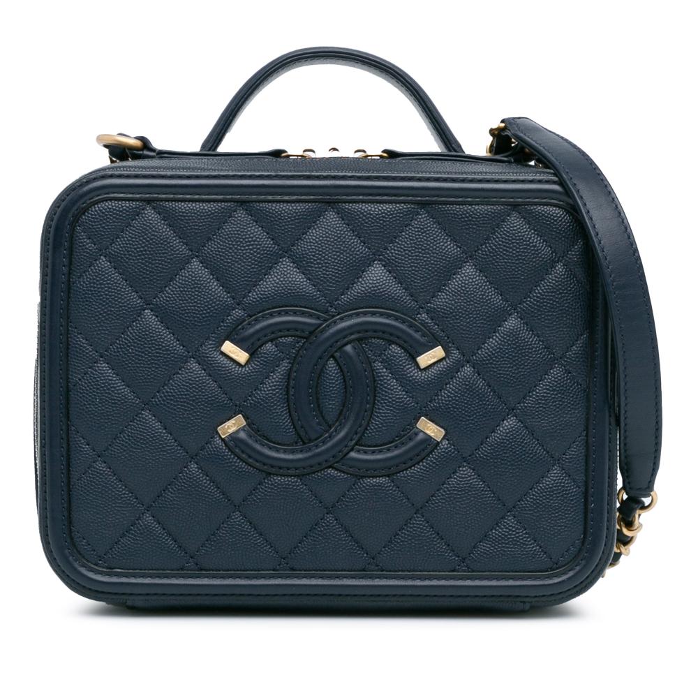 Chanel AB Chanel Blue Navy Caviar Leather Leather Medium Caviar CC Filigree Vanity Case Italy