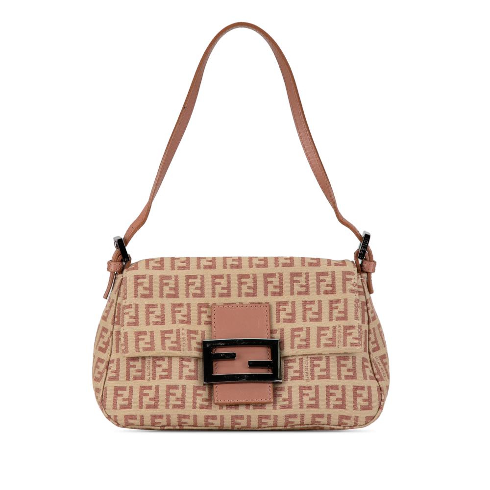 Fendi B Fendi Brown Light Brown with Pink Light Pink Canvas Fabric Mini Zucchino Mamma Forever Italy