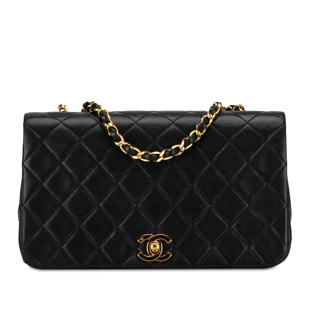 Chanel B Chanel Black Lambskin Leather Leather CC Quilted Lambskin Full Flap France