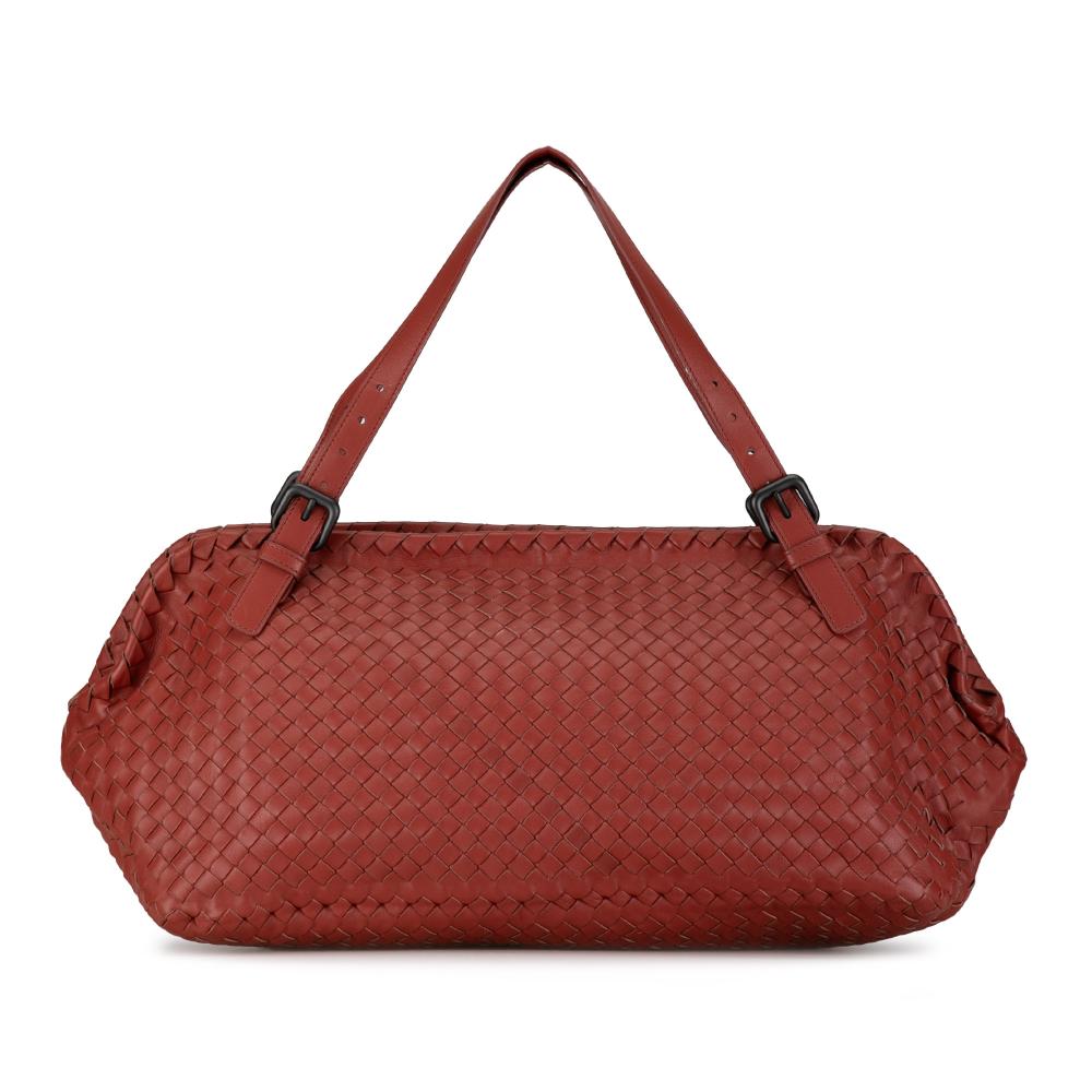 Bottega Veneta B Bottega Veneta Red Calf Leather Intrecciato Shoulder Bag Italy