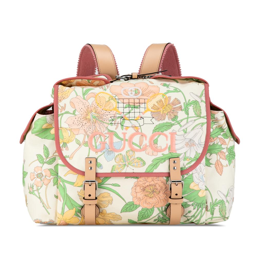 Gucci B Gucci Pink Canvas Fabric Floral Backpack Italy