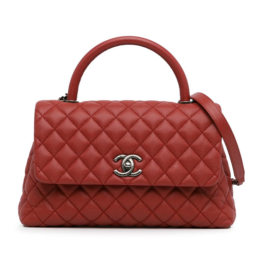 Chanel B Chanel Red Caviar Leather Leather Small Caviar Coco Top Handle Bag Italy