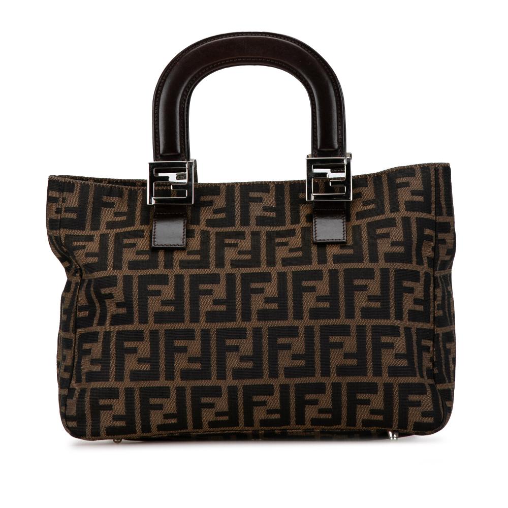 Fendi B Fendi Brown Canvas Fabric Zucca Twins Tote Italy