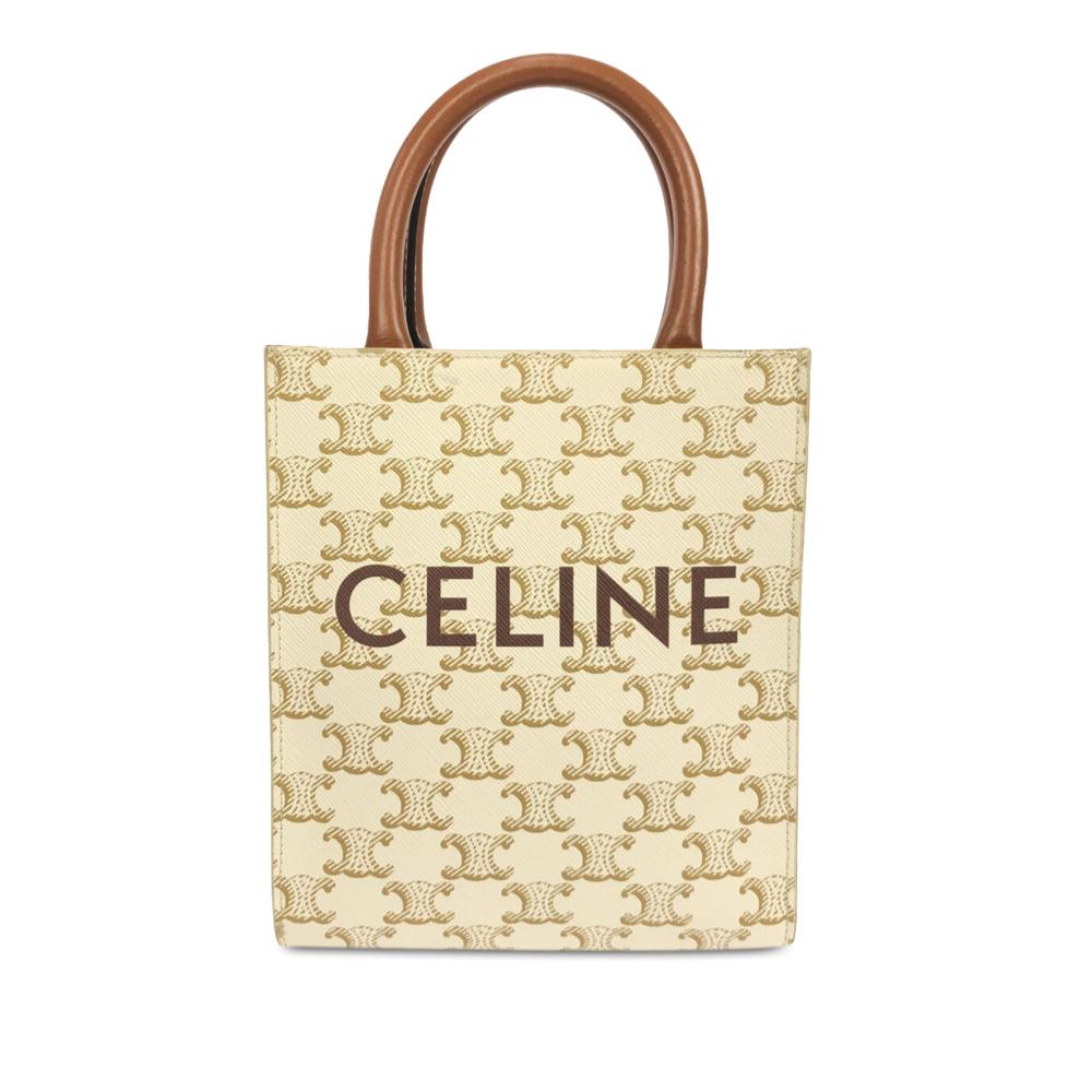Celine AB Celine White Ivory with Brown Coated Canvas Fabric Mini Triomphe Vertical Cabas Italy
