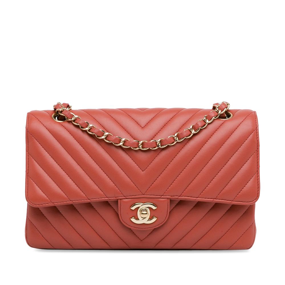 Chanel AB Chanel Red Lambskin Leather Leather Medium Classic Chevron Lambskin Double Flap France
