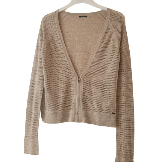 Ikks Cardigan d’été en coton, avec zip, couleur sable irrisé, résille à petit trous très tendance, jamais porté