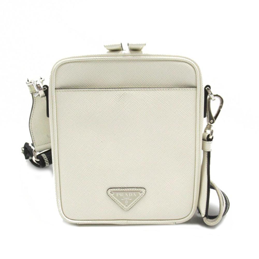 Prada AB Prada White Saffiano Leather Crossbody Italy