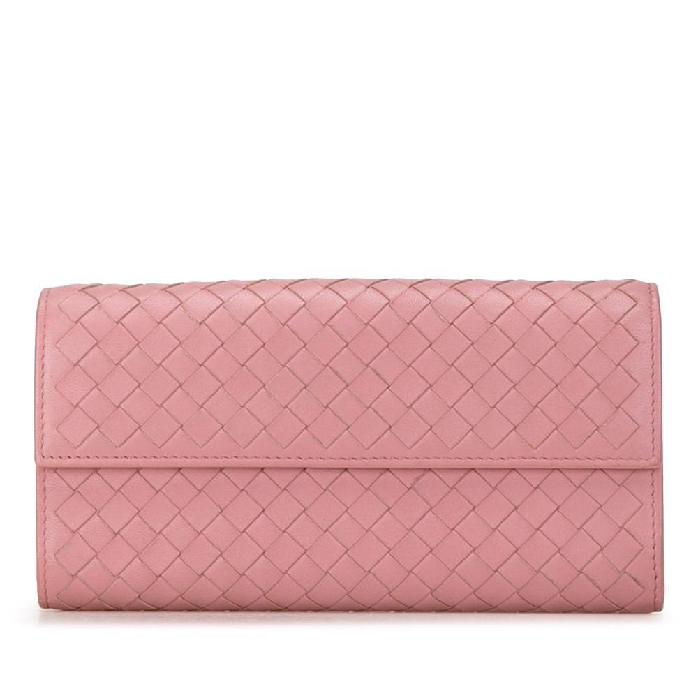 Bottega Veneta AB Bottega Veneta Pink Calf Leather Nappa Intrecciato Continental Flap Wallet Italy