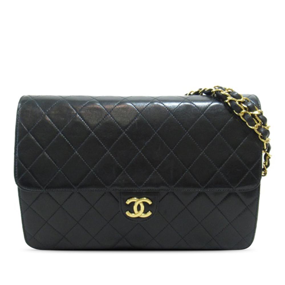 Chanel B Chanel Black Lambskin Leather Leather CC Quilted Lambskin Single Flap Italy