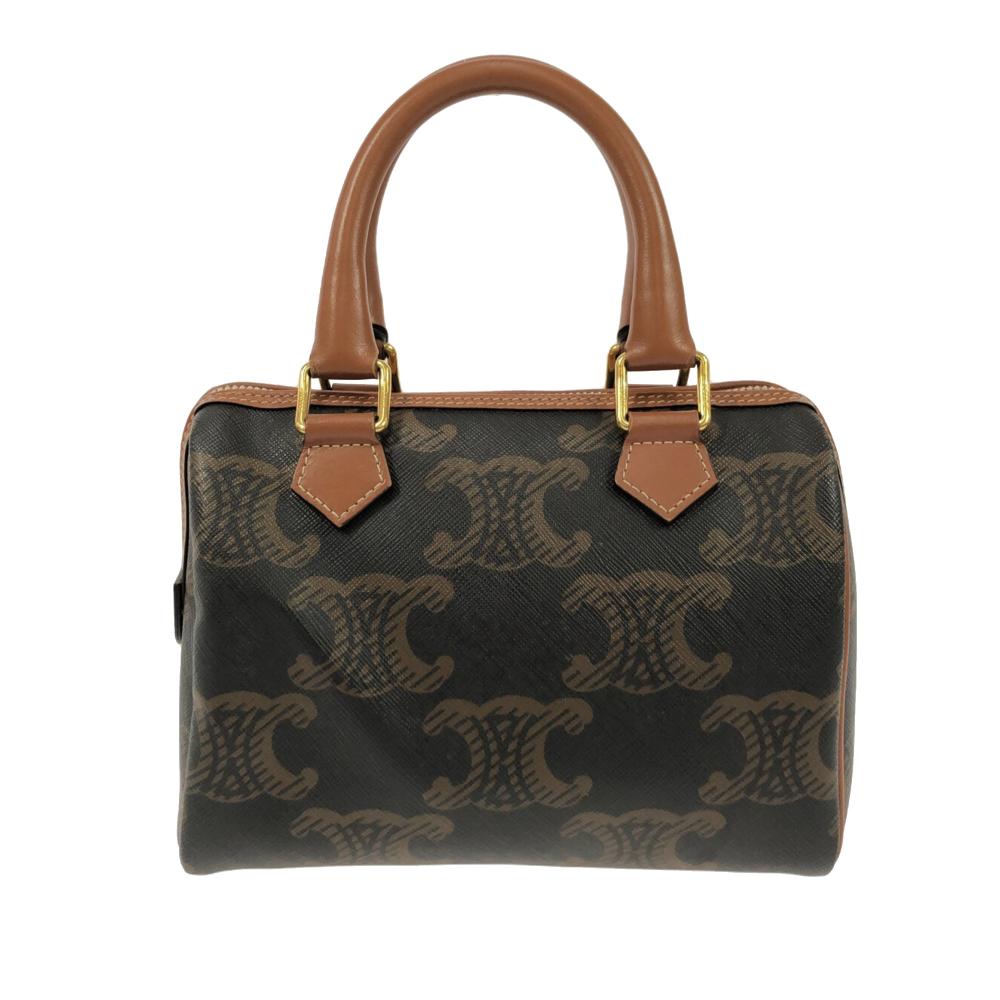 Celine B Celine Brown Coated Canvas Fabric Small Triomphe XL Satchel Italy