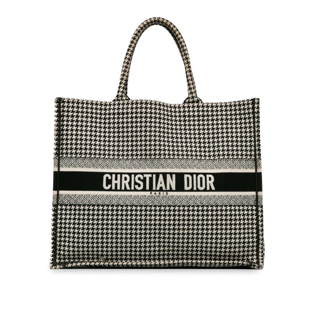 Christian Dior B Dior Black with White Canvas Fabric Large Houndstooth Book Tote Italy