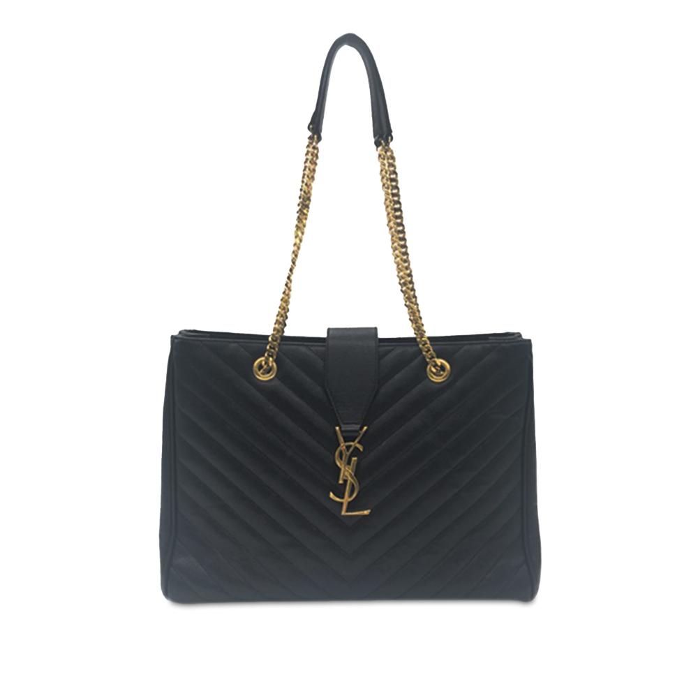 Saint Laurent B Saint Laurent Black Calf Leather Quilted Grain de Poudre Monogram Tote Italy