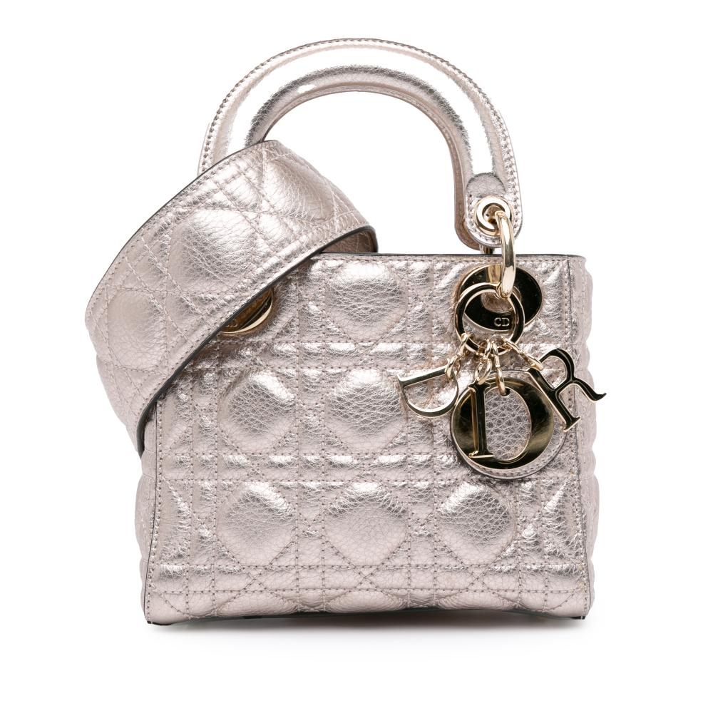 Christian Dior AB Dior Silver Calf Leather Mini Metallic skin Cannage Supple Lady Dior Italy