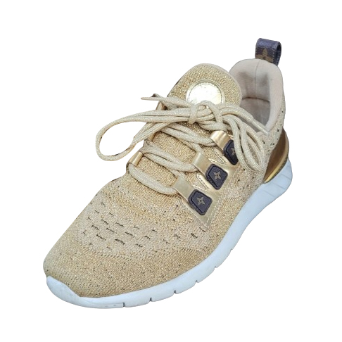 Louis Vuitton Gold Knit Fabric Leather Aftergame Sneakers