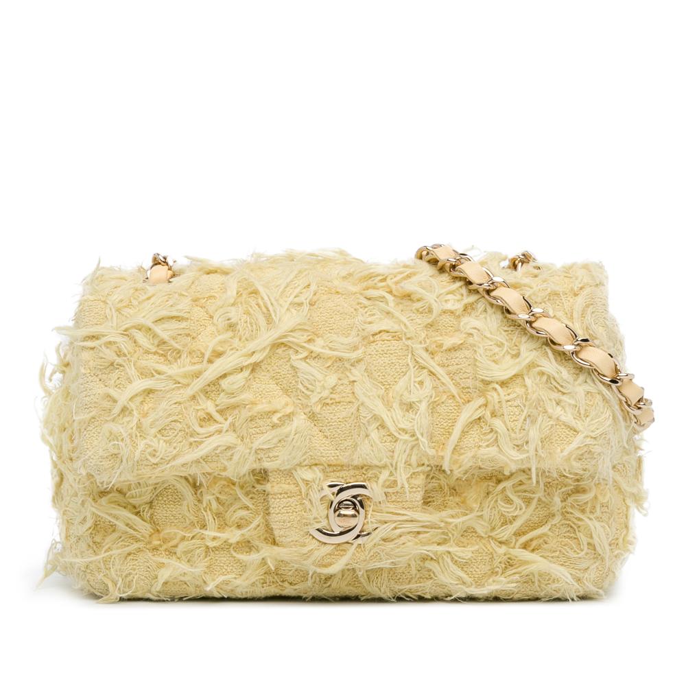 Chanel AB Chanel Yellow Light Yellow Tweed Fabric Mini Rectangular Classic Single Flap France