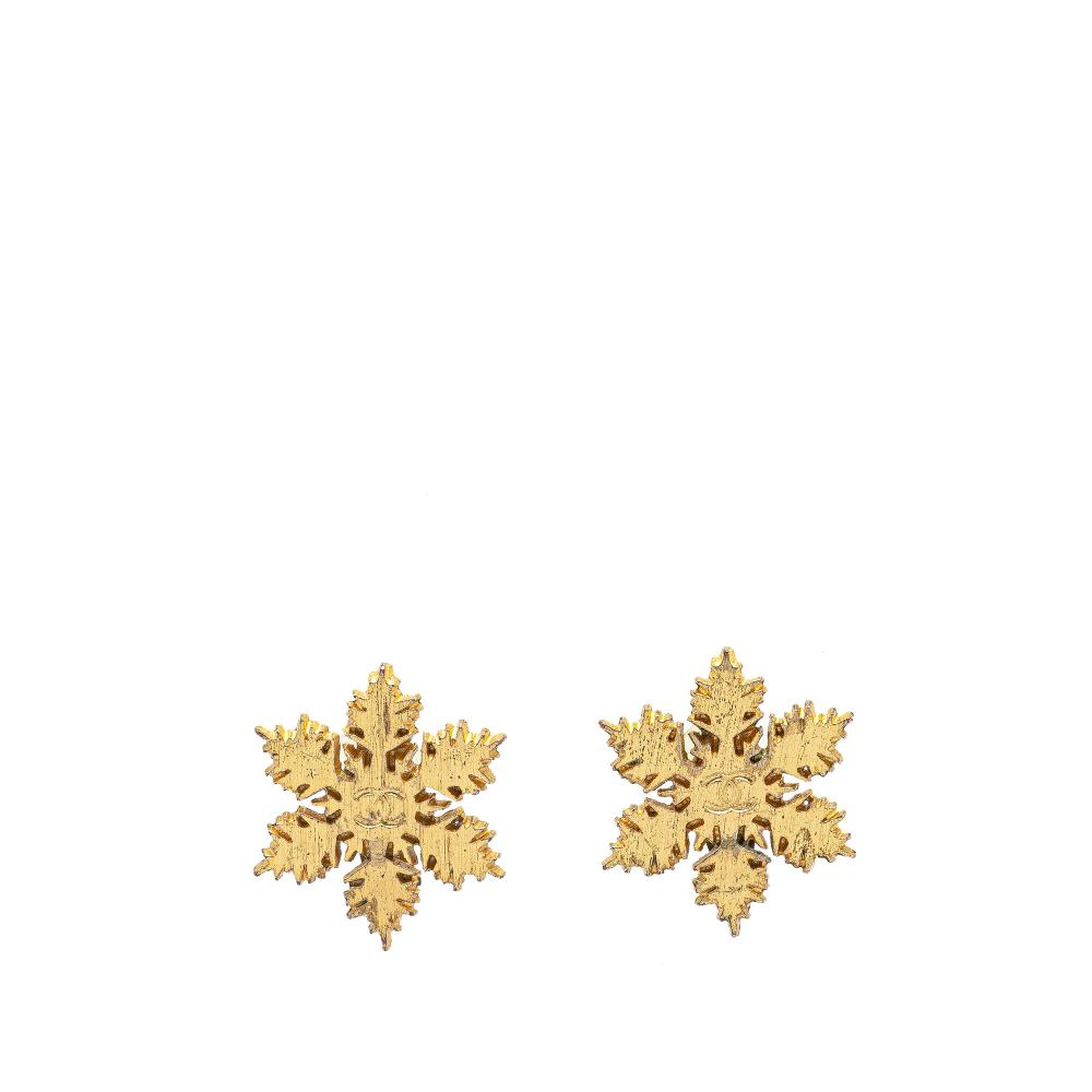 Chanel B Chanel Gold Gold Plated Metal CC Snowflake Clip On Earrings France