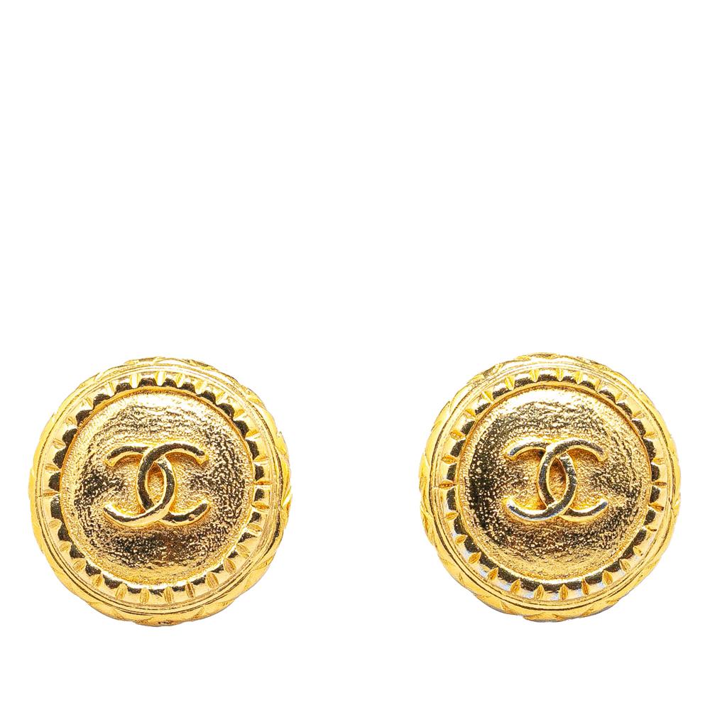Chanel B Chanel Gold Gold Plated Metal CC Clip On Earrings France