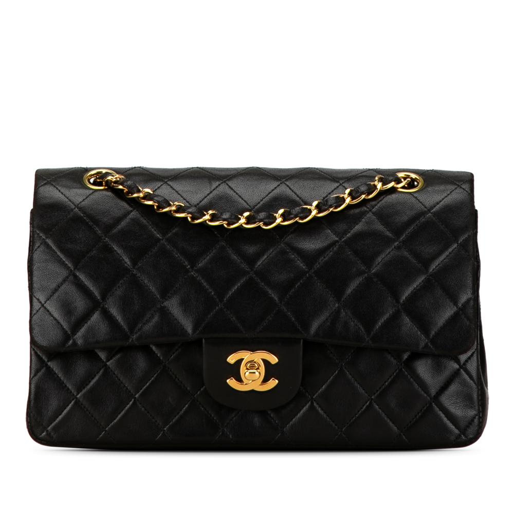 Chanel B Chanel Black Lambskin Leather Leather Medium Classic Lambskin Double Flap France