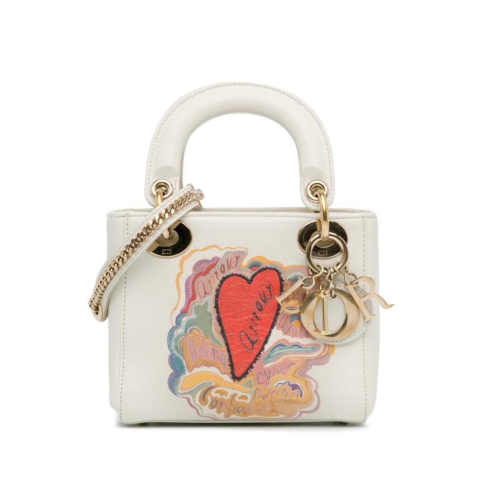 Christian Dior AB Dior White Calf Leather Niki De Saint Phalle Mini skin Dioramour Lady Dior Italy