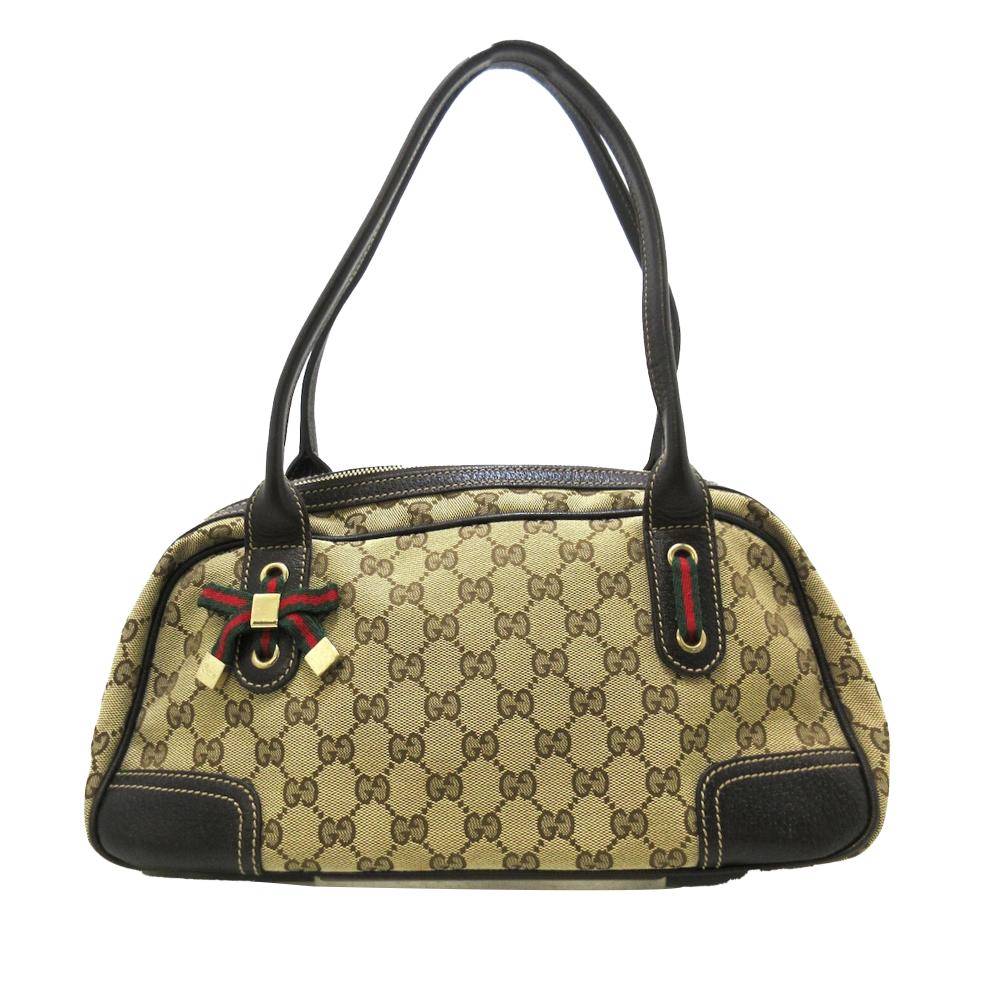 Gucci B Gucci Brown Beige Canvas Fabric GG Princy Shoulder Bag Italy