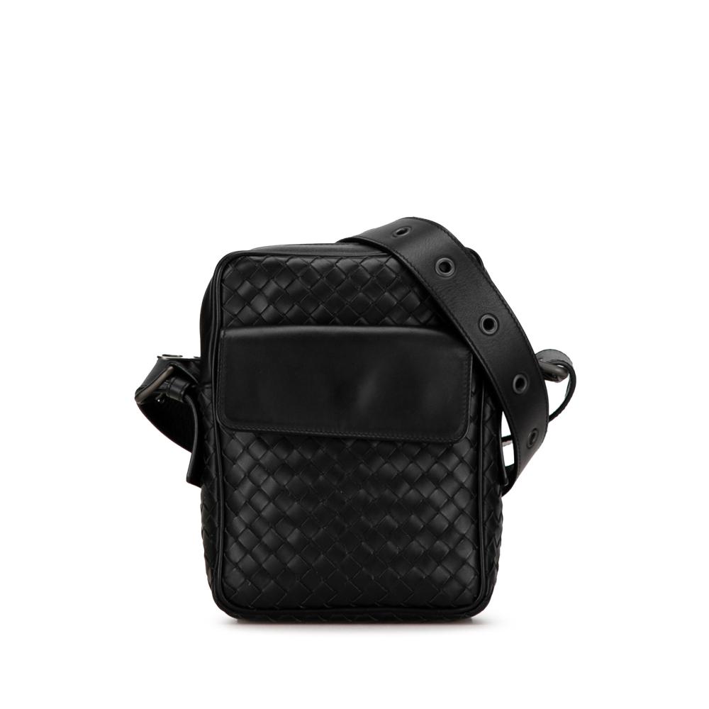 Bottega Veneta B Bottega Veneta Black Calf Leather Intrecciato Crossbody Italy