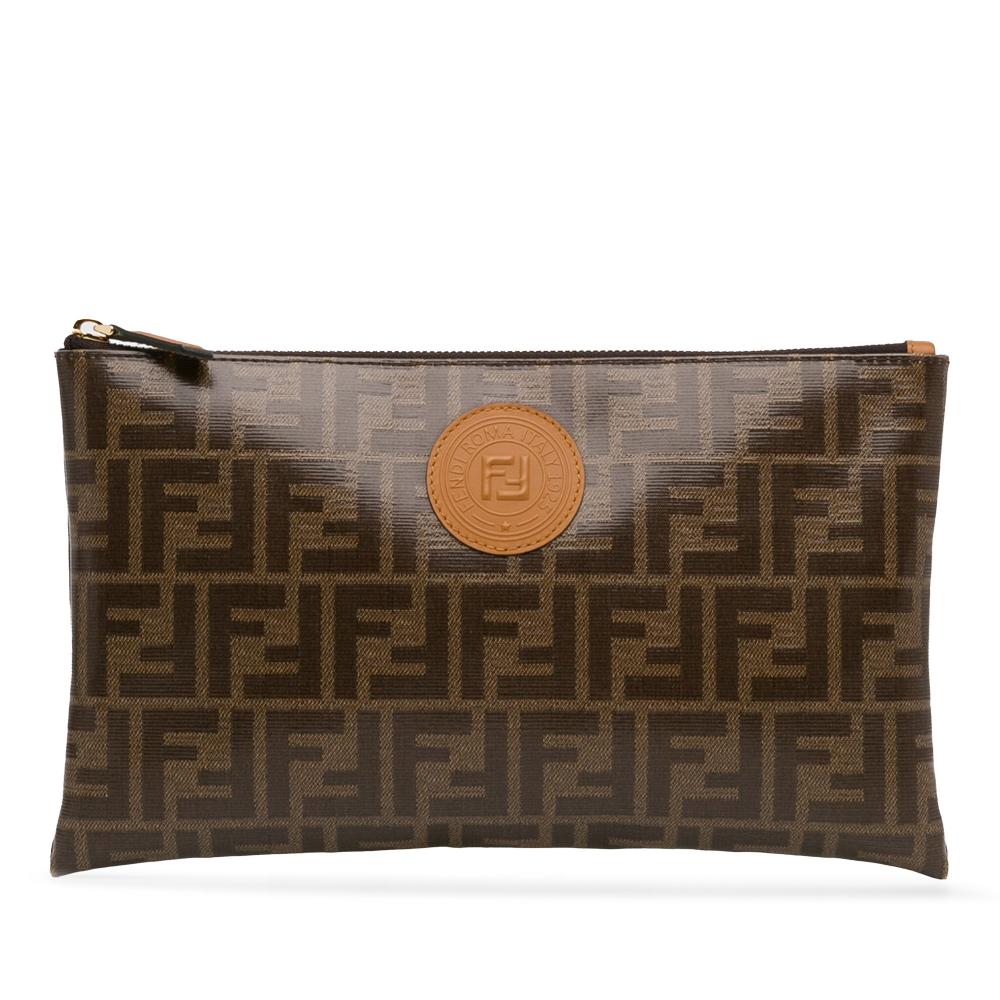 Fendi B Fendi Brown Coated Canvas Fabric Zucca Clutch Italy