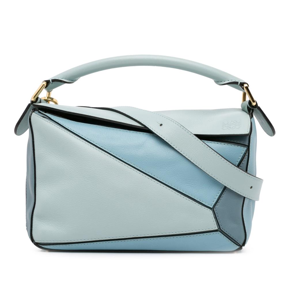 Loewe AB LOEWE Blue Light Blue Calf Leather Small Tricolor Puzzle Bag Spain