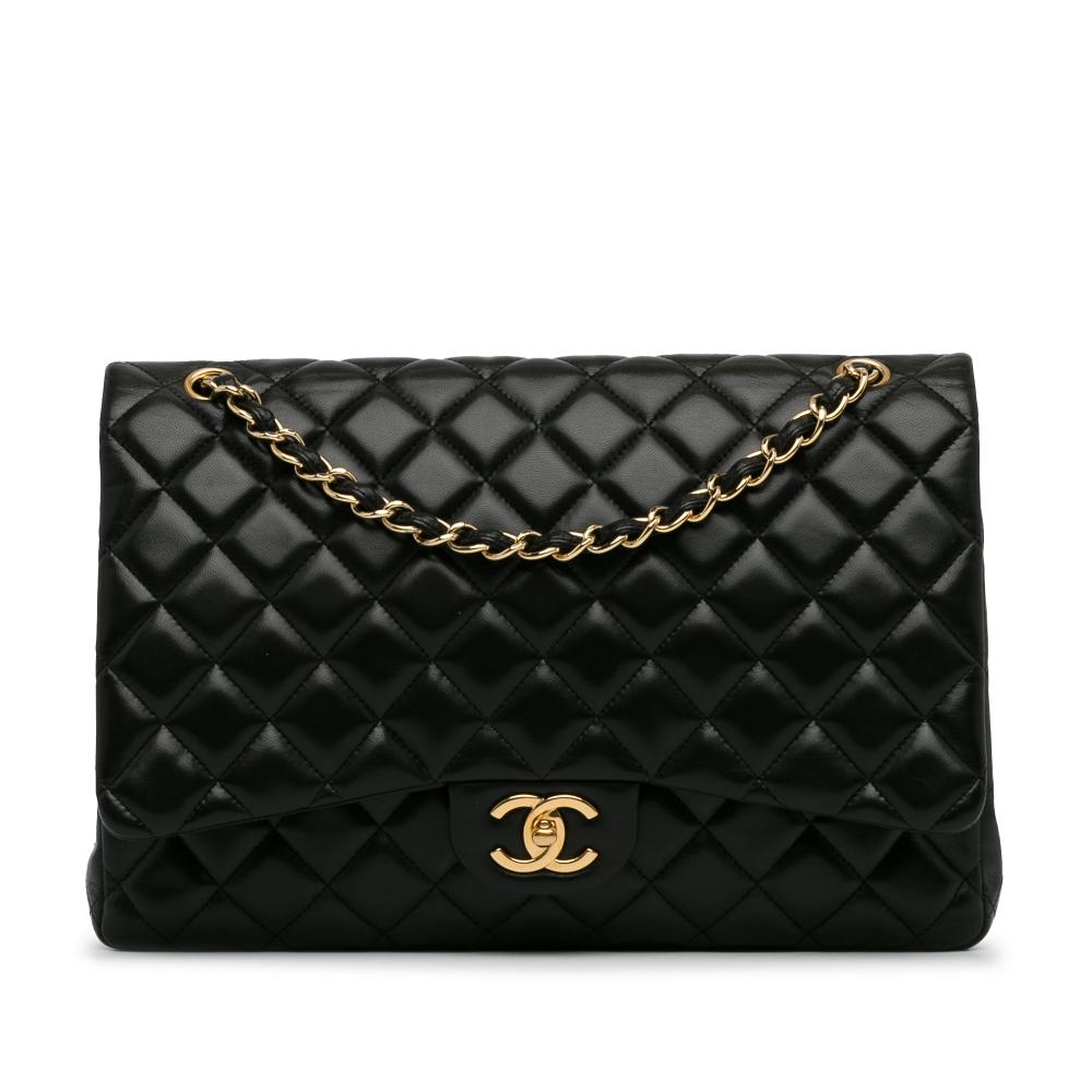 Chanel B Chanel Black Lambskin Leather Leather Maxi Classic Lambskin Double Flap France