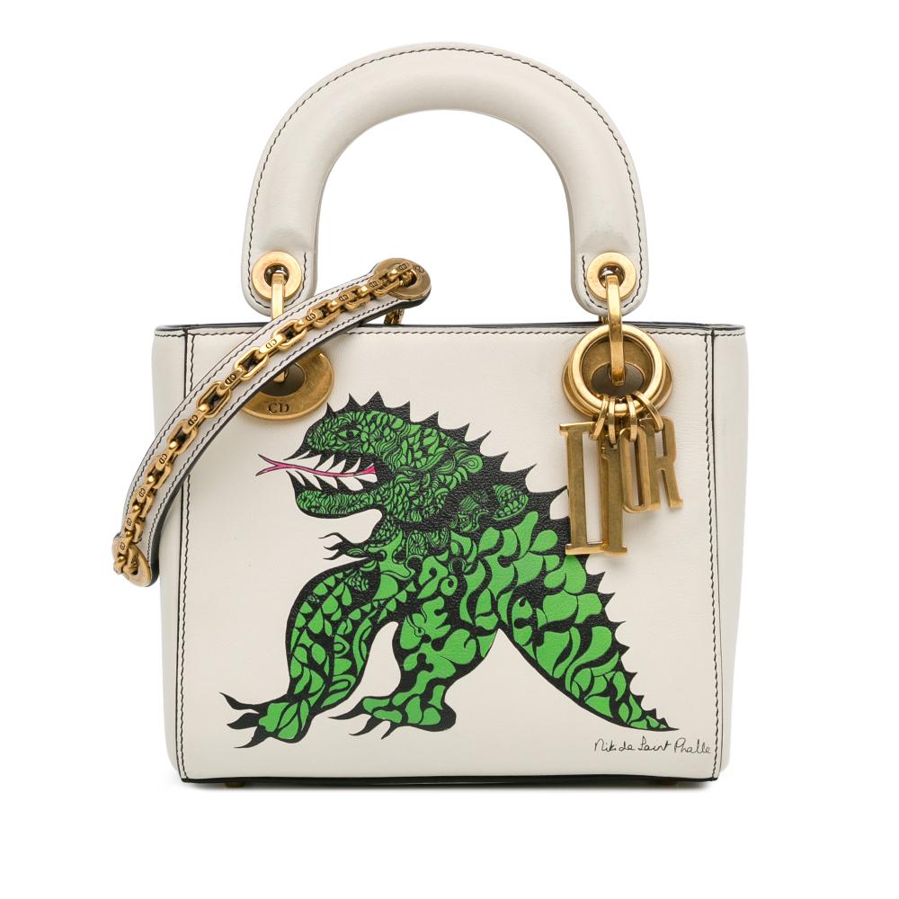 Christian Dior AB Dior White Calf Leather Limited Edition Niki De Saint Phalle Mini Dragon skin Lady Dior Italy