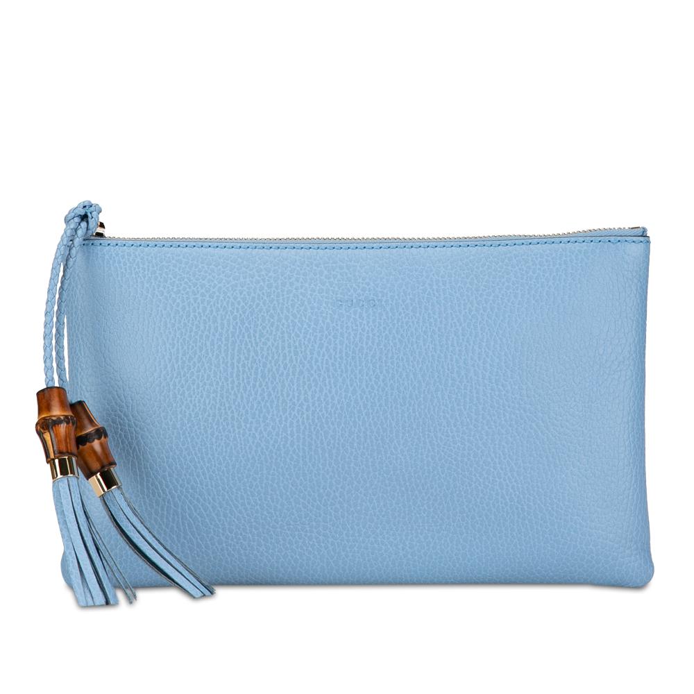 Gucci AB Gucci Blue Light Blue Calf Leather skin Bamboo Clutch Italy