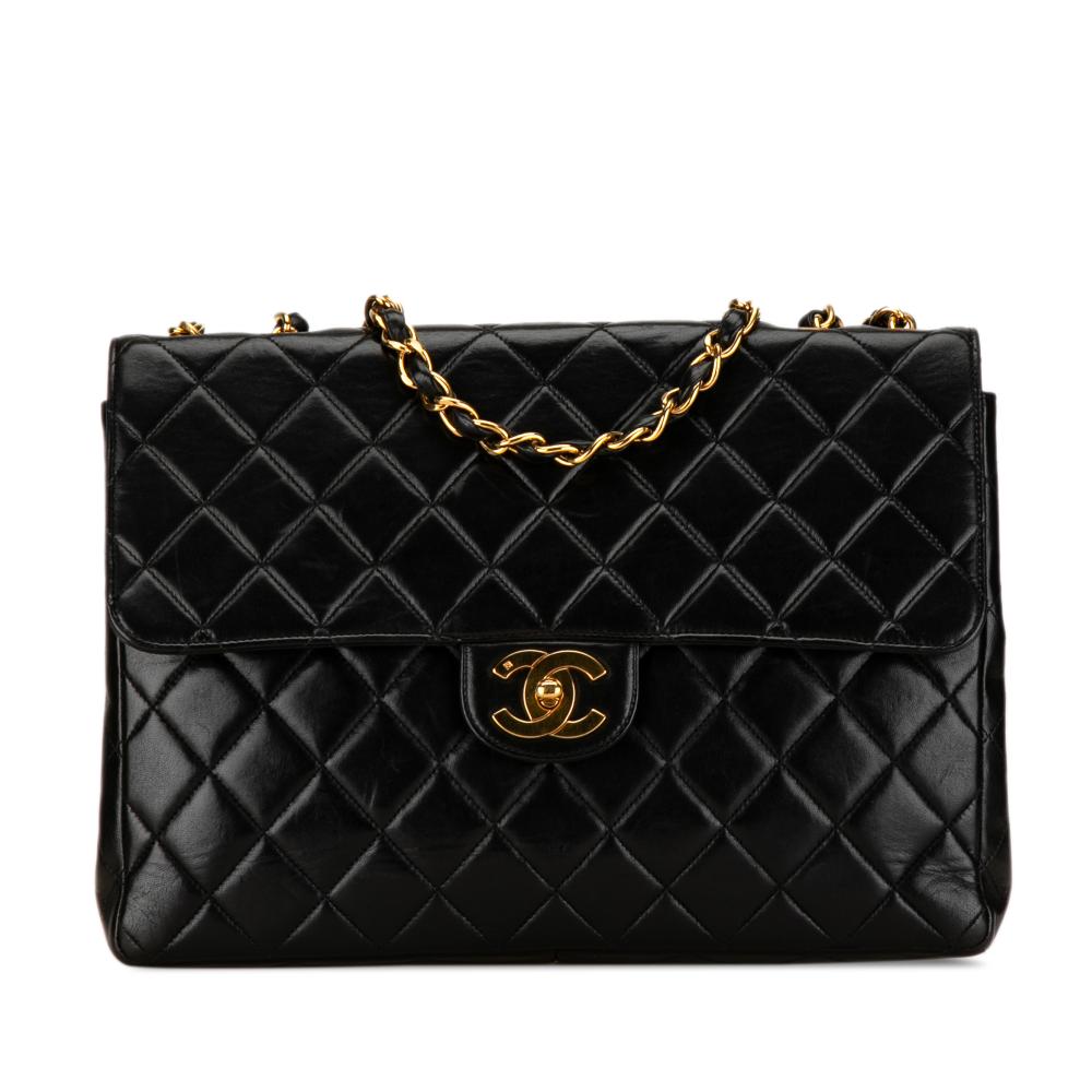 Chanel B Chanel Black Lambskin Leather Leather Jumbo Classic Lambskin Single Flap France