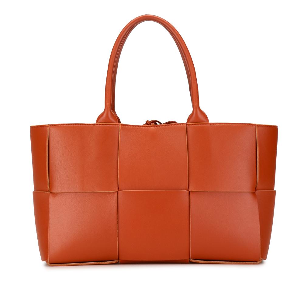 Bottega Veneta AB Bottega Veneta Orange with Brown Beige Lambskin Leather Leather Small Arco Tote Italy