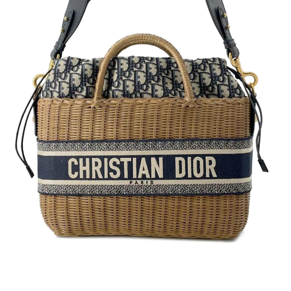 Christian Dior AB Dior Brown Beige Rattan Natural Material Oblique Wicker Basket Bag Italy