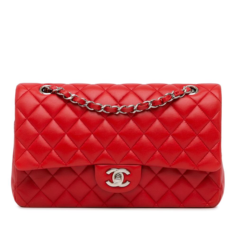 Chanel B Chanel Red Lambskin Leather Leather Medium Classic Lambskin Double Flap France