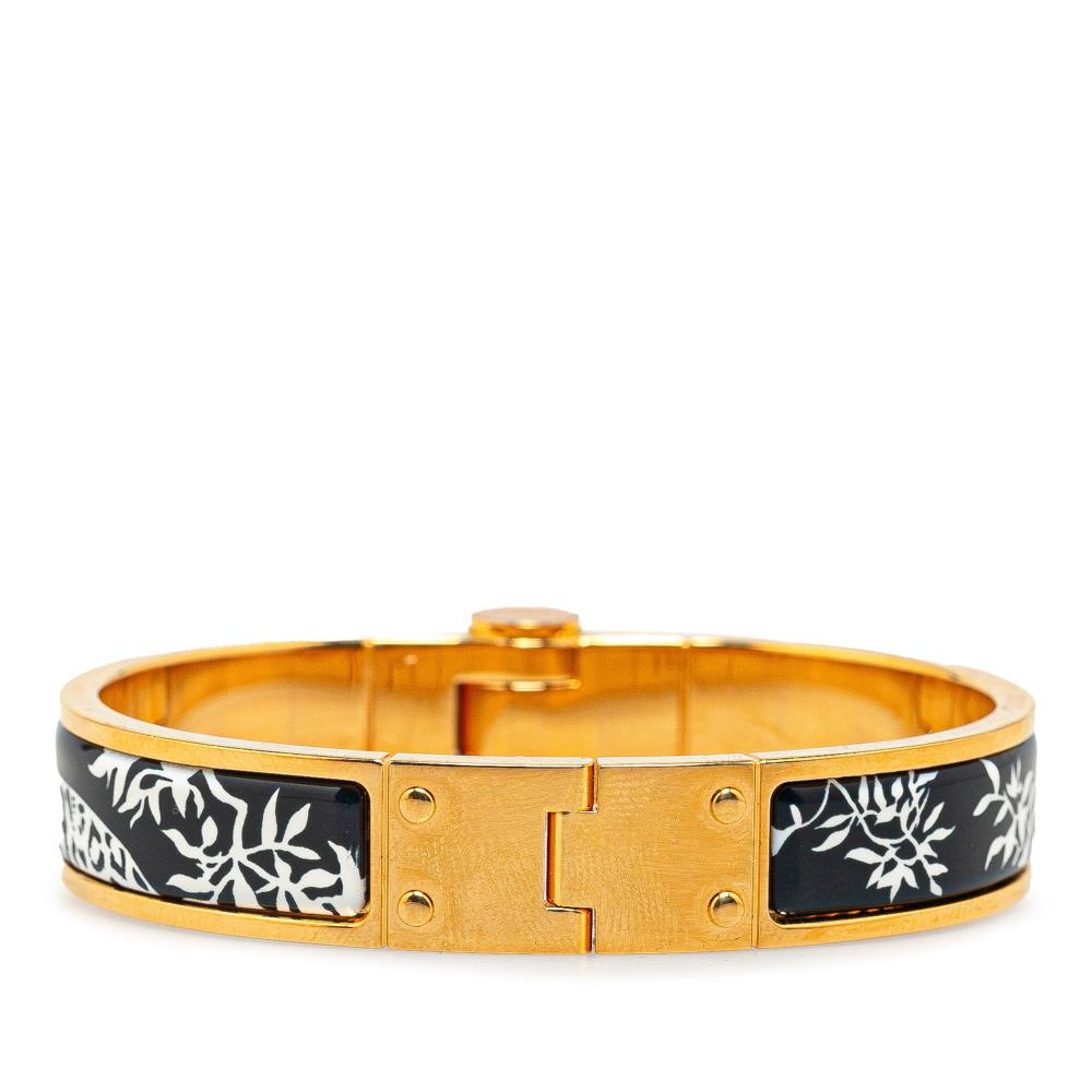 Hermès AB Hermès Black with Gold Enamel Other Wide Charniere Tendresse Feline Tattoo Hinged Bangle France