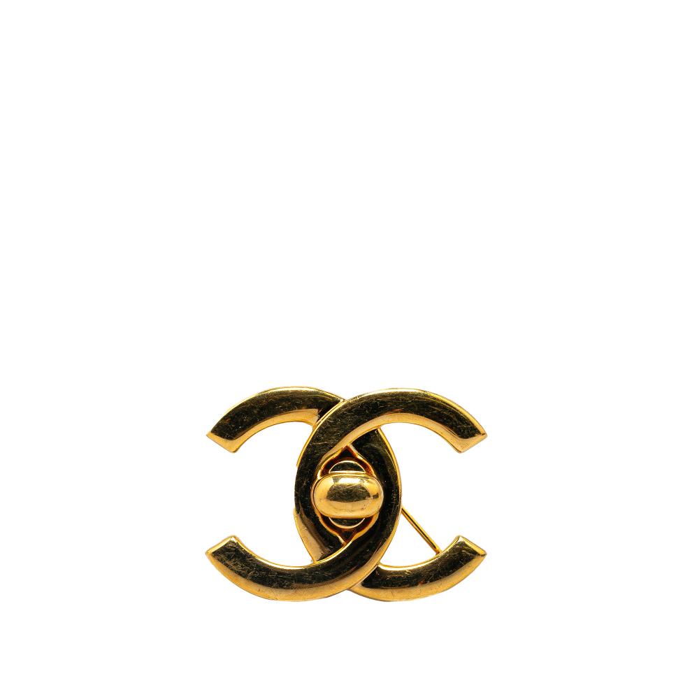 Chanel AB Chanel Gold Gold Plated Metal CC Turn-Lock Brooch France